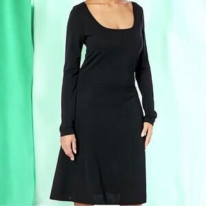 NWOT Vince Black Square-Neckline Long Sleeve Dress In Black Size XS